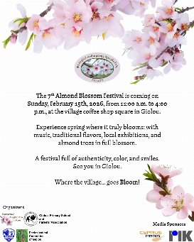 Poster of the Almond Blossom Festival in Giolou Village near Paphos, 15 February 2026